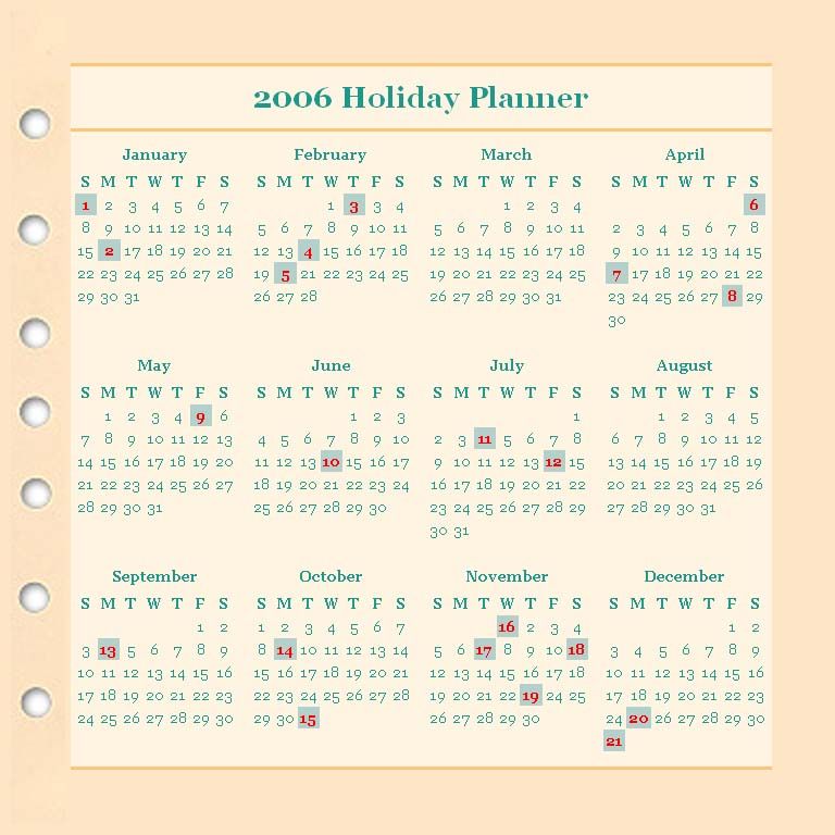 2006 Holiday Planner