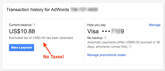 adwords no tax india