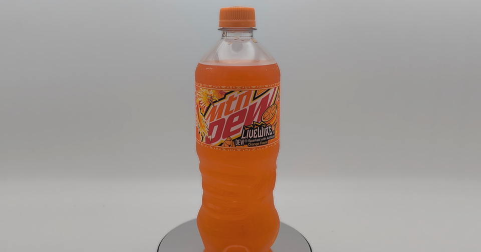 A bottle of Mountain Dew Live Wire.