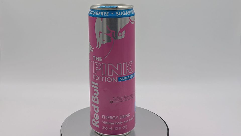 A can of Red Bull Pink Edition Sugar Free