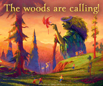 Another animated gif. "The woods are calling! Will you stay on the safe path or go on an adventure?"