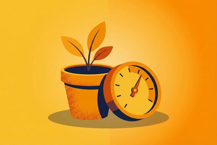 Illustration av en krukväxt med en analog mätare som symboliserar att mäta produktivitet utan att förstöra tillväxten