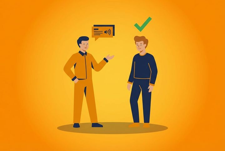 Illustration av två personer i strukturerad kommunikation – en talar, den andra förstår direkt