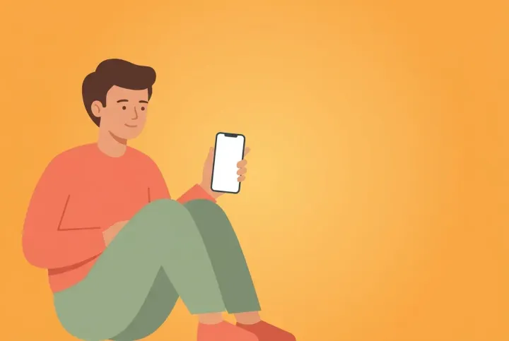 Illustration av en person som lugnt stänger av notiser på en mobil mot en varm orange bakgrund