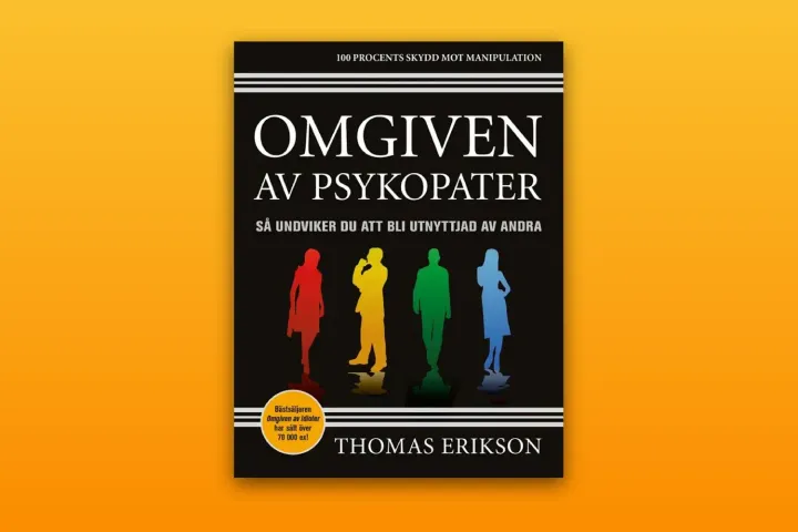 Omslaget till Omgiven av psykopater av Thomas Erikson mot en varm orange bakgrund