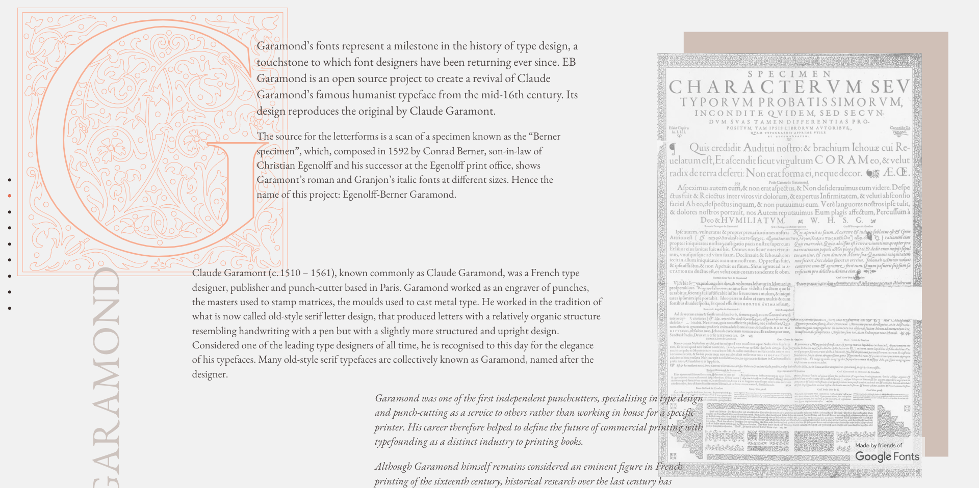 A type specimen of EB garamond. Ornate, decorative, and old in its styling.