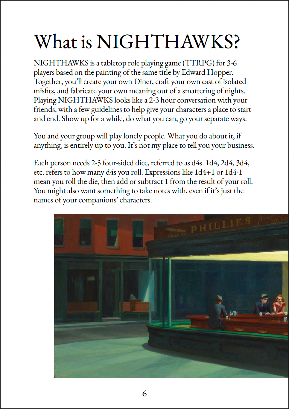 A page from the game nighthawks. It depicts a cropped image of the painting.