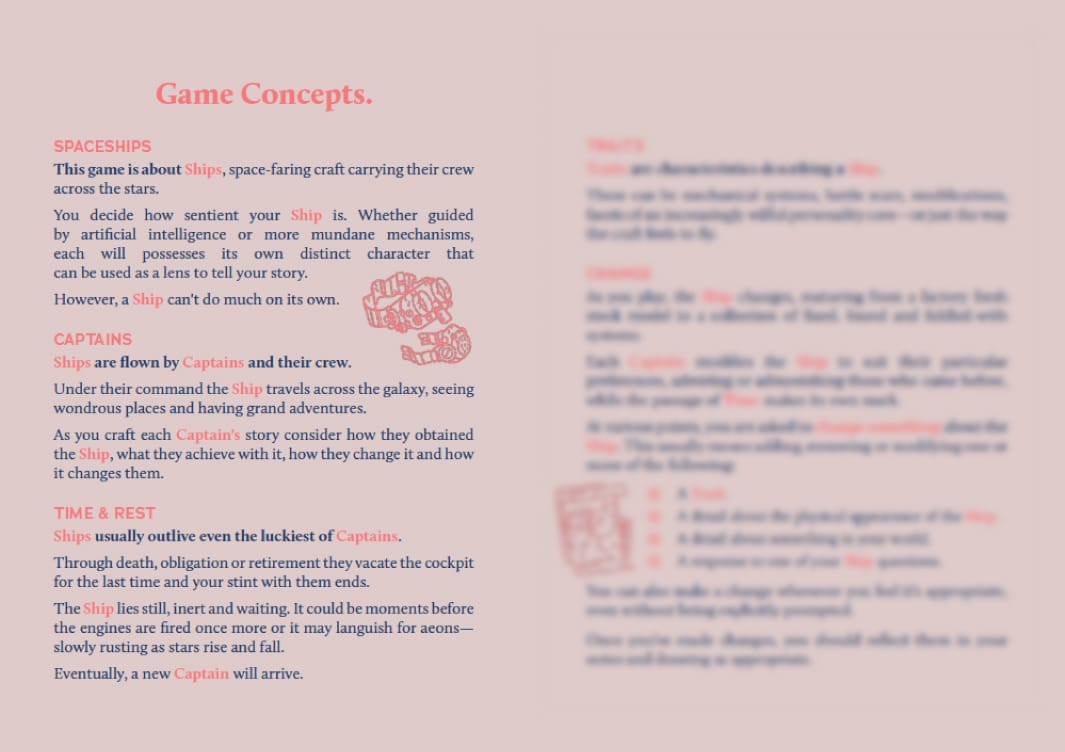 A spread from Bucket of Bolts. This one depicts core content with bolded keywords.