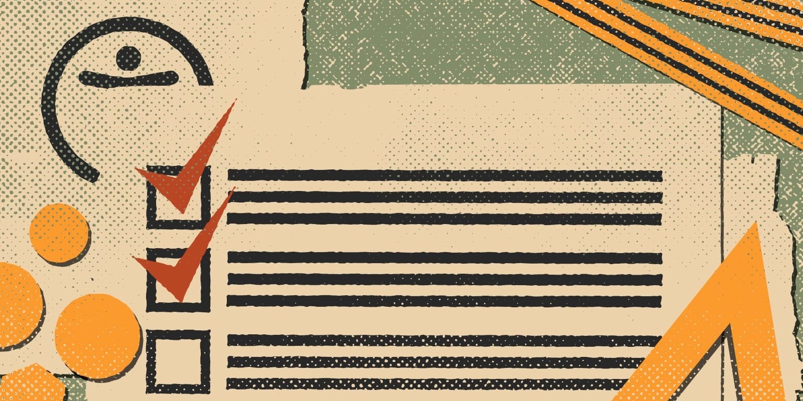 Shuffled papers amid pencils, rulers, and coins.