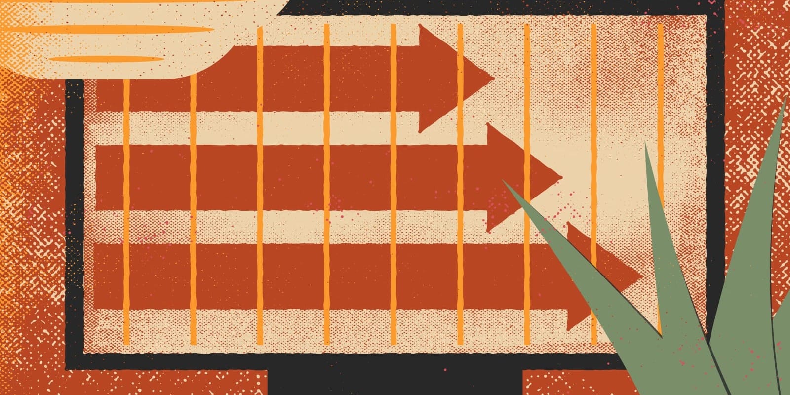 A computer screen with arrows representing motion on it.