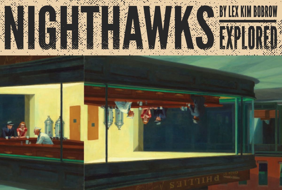 The painting Nighthawks by Edward Hopper cut, flipped, rearranged for the game Nighthawks.