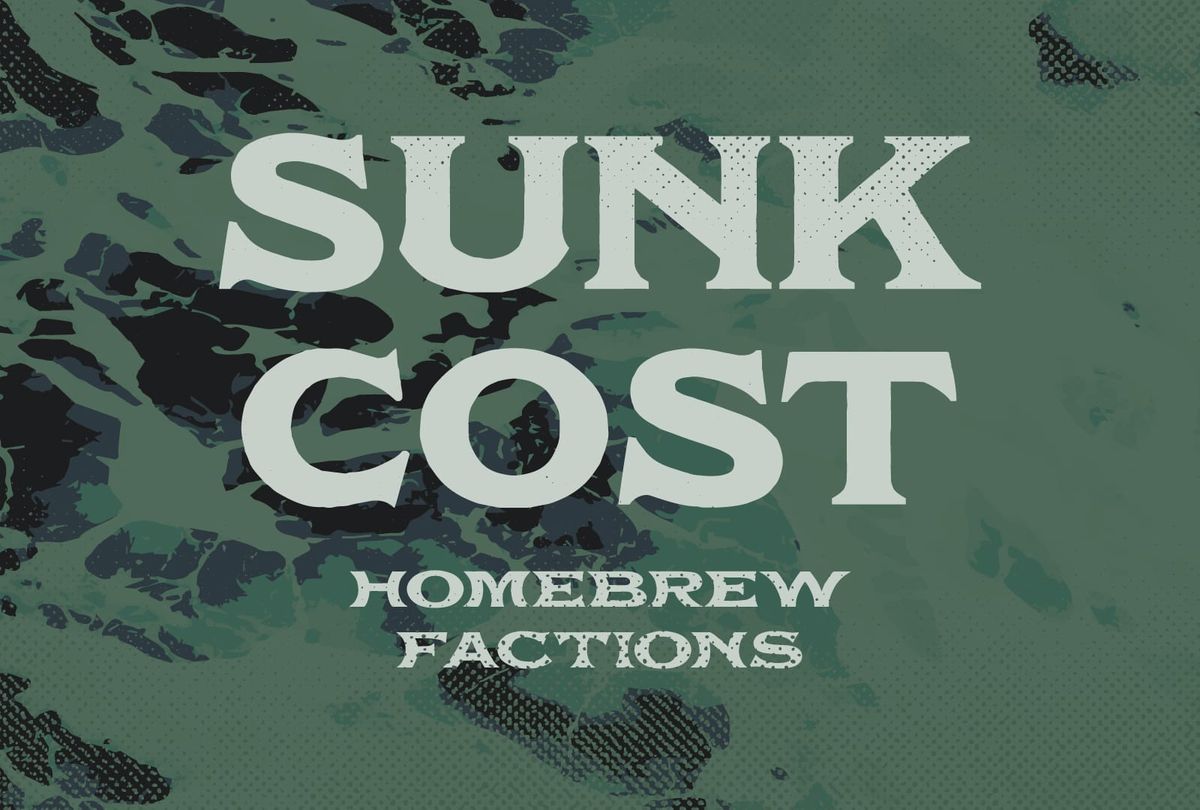 The surface of the ocean and its crashing waves with the title "Sunk Cost Homebrew Factions" over it.