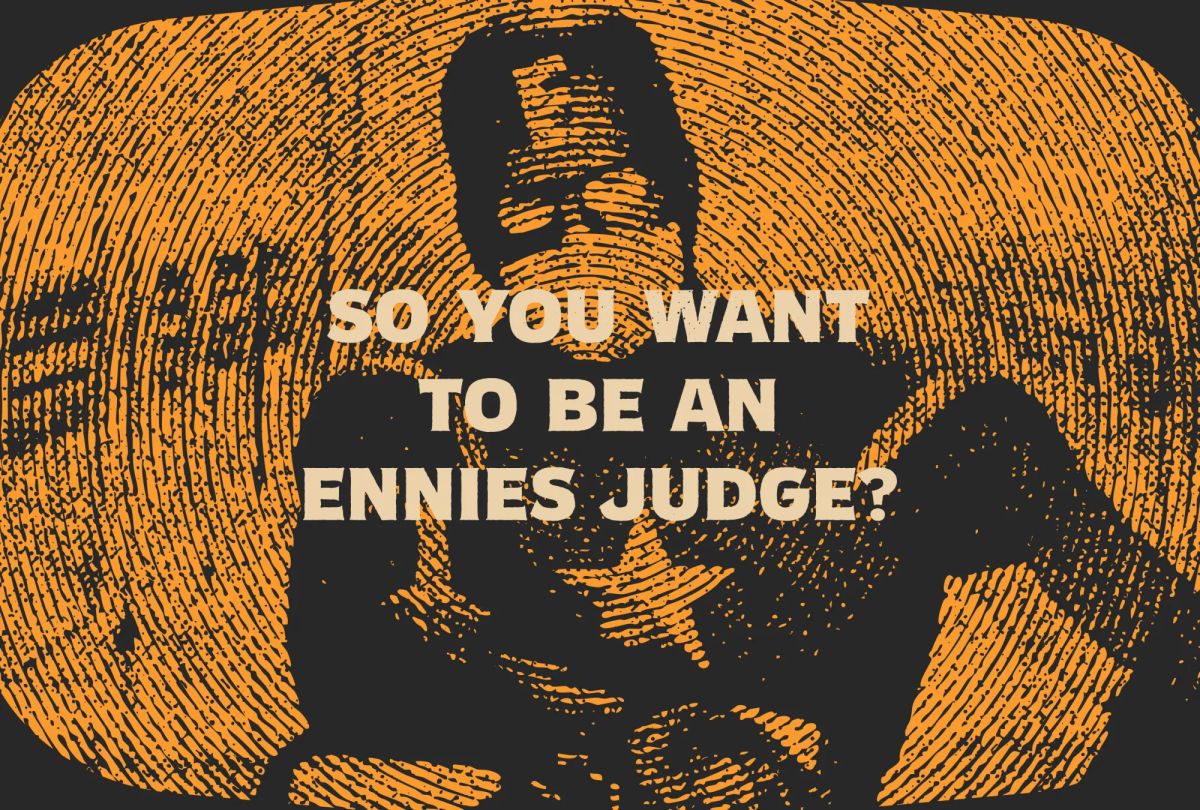 Captain America sitting down on a tv screen to give the audience a PSA. The title reads: So you want to be an ennies judge?