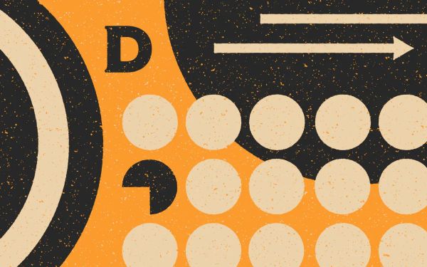 Graphical representation of circles, arrows, blocks, and forms creating a dynamic image.