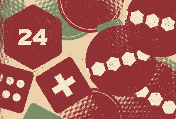 A holiday themed pile of dice, poker chips, and tree ornaments.