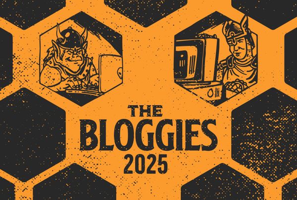 The Bloggies 2025 header image with the competition's mascots on a gold background.