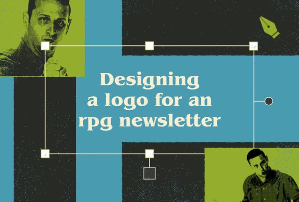 The title "Designing a logo for an rpg newsletter" arranged so that it looks like the title itself is being designed in adobe.