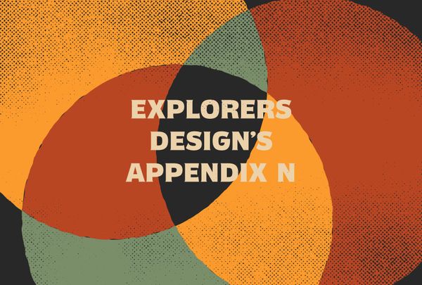 Overlapping circles representing influences come together to create new colors. Title: Exploers Design's Appendix N.