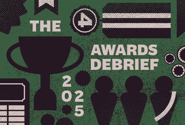Awards on a colored background. The title reads, "The Awards Debrief 2025."