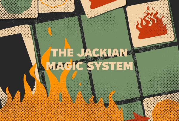 Multi-colored tiles sit on a grid representing a magical inventory.