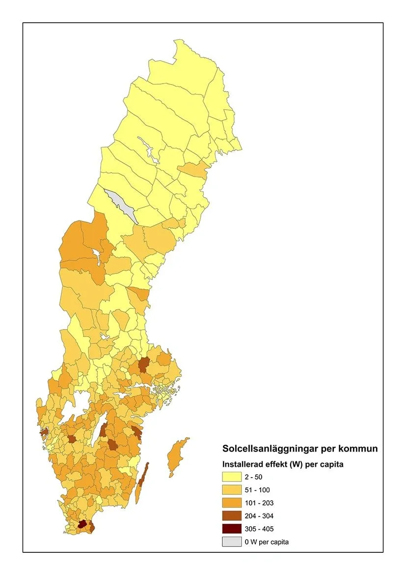 Solcellsanläggningar per kommun 2019 - energimyndigheten