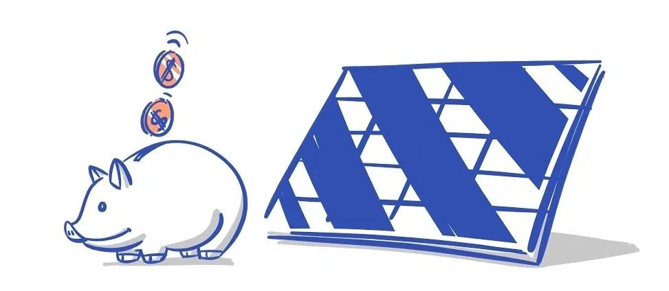 Illustration över solpaneler och spargris.