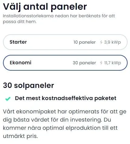 Välj antal solpaneler Otovo