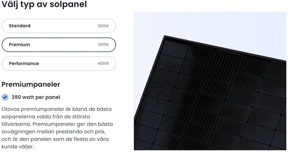 Välj paneltyp Otovo