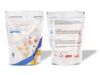 A front and back view of a plastic pouch. The front is labelled ‘Heat Resistant Coating: Solution for High Speed Packaging,…