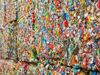 Crushed aluminium cans collected into cubes