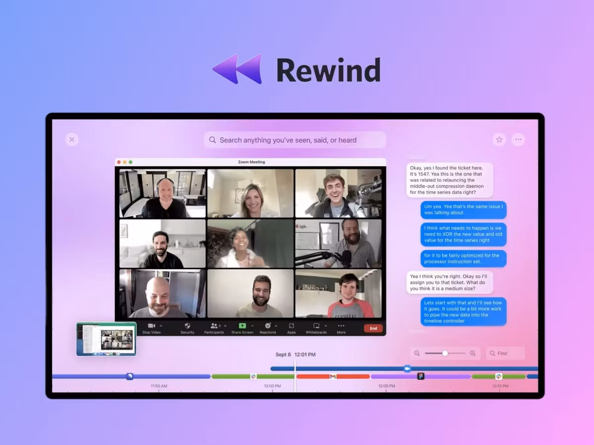 Rewind — AI інструмент для пошуку та організації інформації на вашому Mac Основне зображення