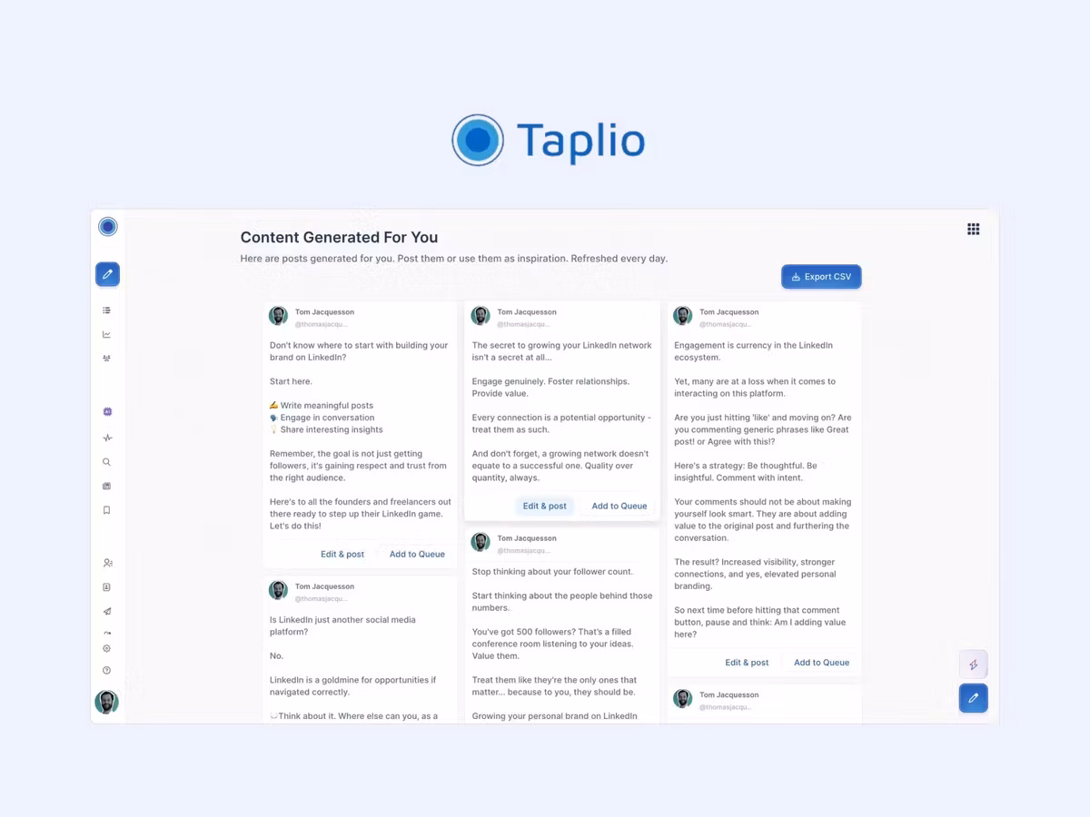 Taplio — AI інструмент для генерації контенту для LinkedIn Основне зображення