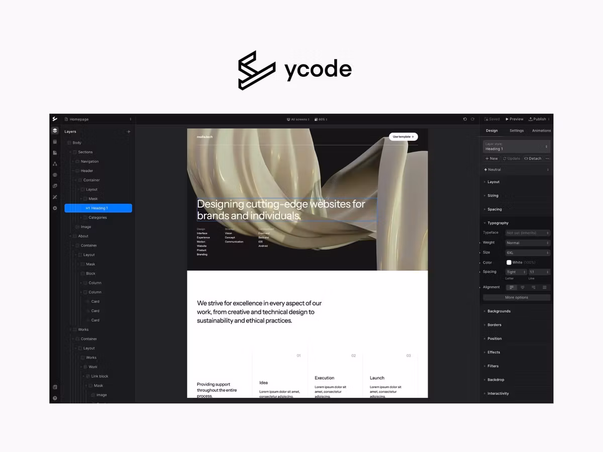 ycode — візуальний конструктор веб-додатків без коду Основне зображення