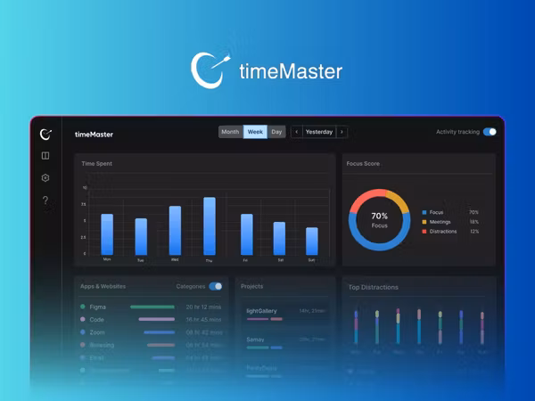 TimeMaster — AI інструмент для відстеження часу та моніторингу продуктивності Основне зображення