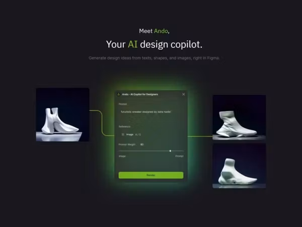 Ando — AI помічник для Figma, який генерує макети, форми та 3D іконки Основне зображення