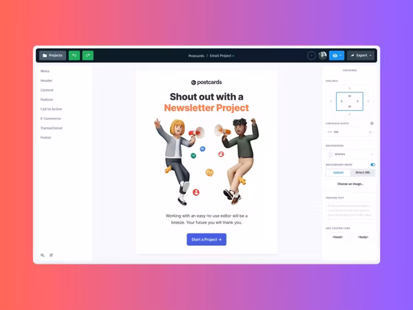 Designmodo Postcards — AI інструмент для створення дизайну електронних листів Основне зображення