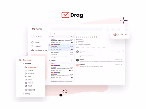 Drag — AI інструмент для впорядкування Gmail за допомогою канбан дошки Основне зображення