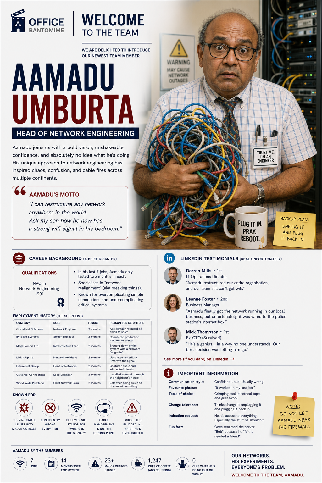 AAmadu Umburta, fictional Head of Network Engineering character for Office Bantomime