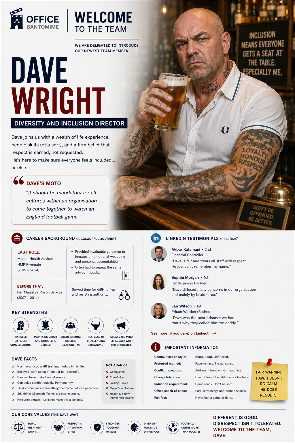 Dave Wright, fictional Diversity and Inclusion Director character for Office Bantomime