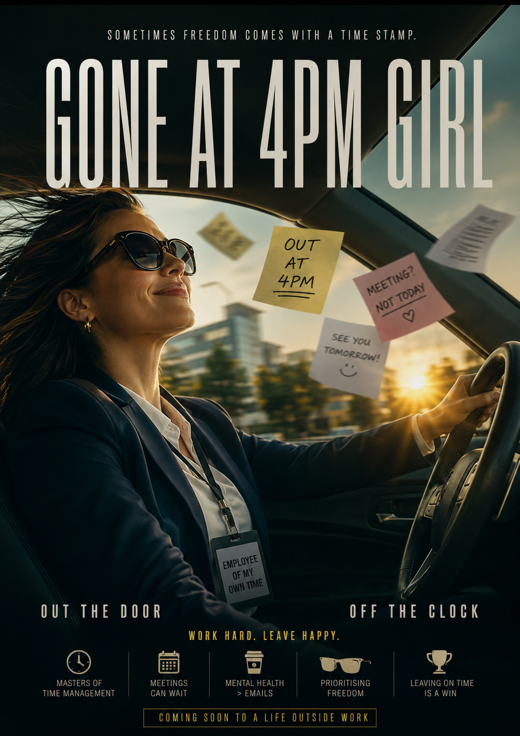 Gone At 4PM Girl office parody poster
