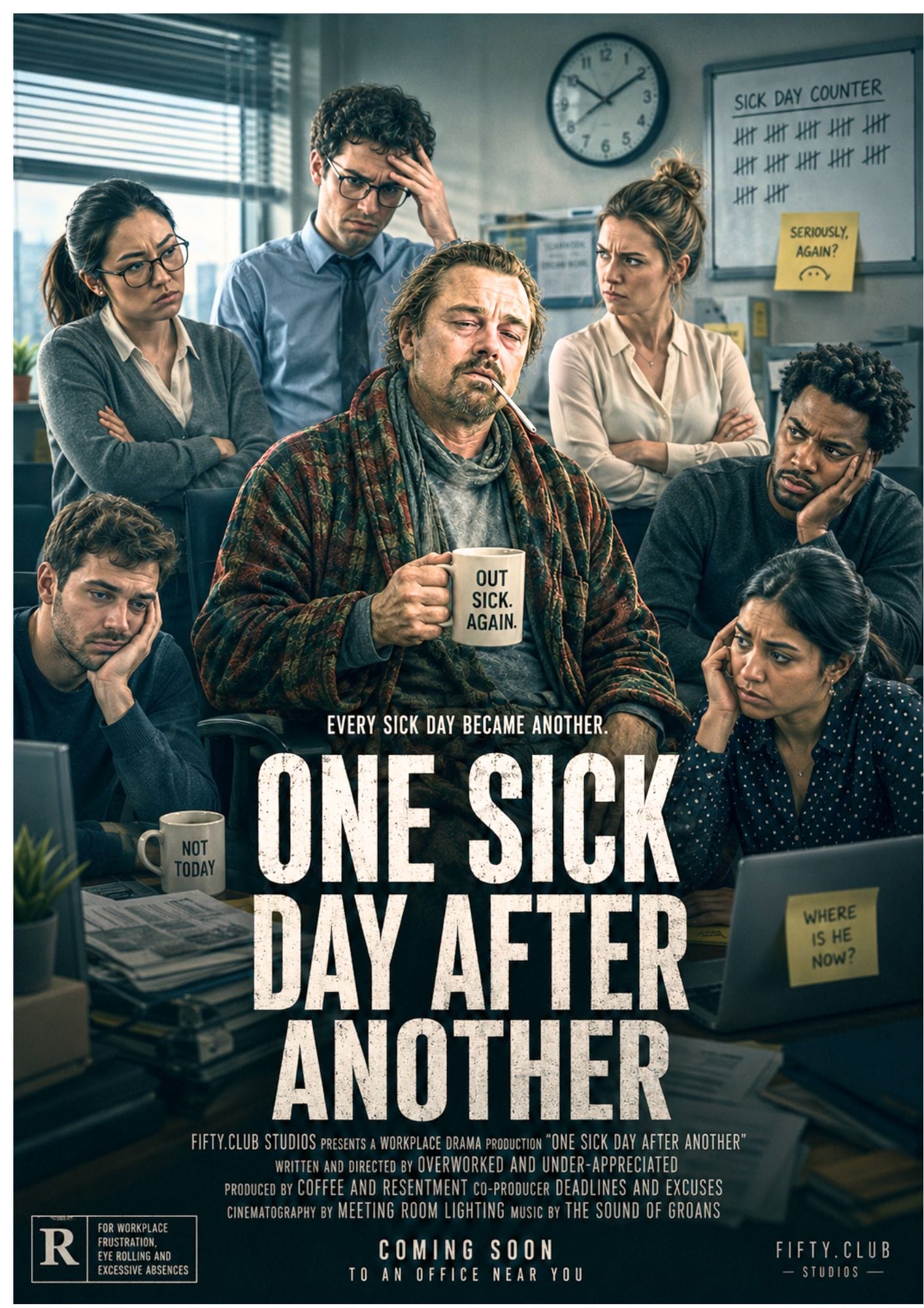 One Sick Day After Another office parody poster