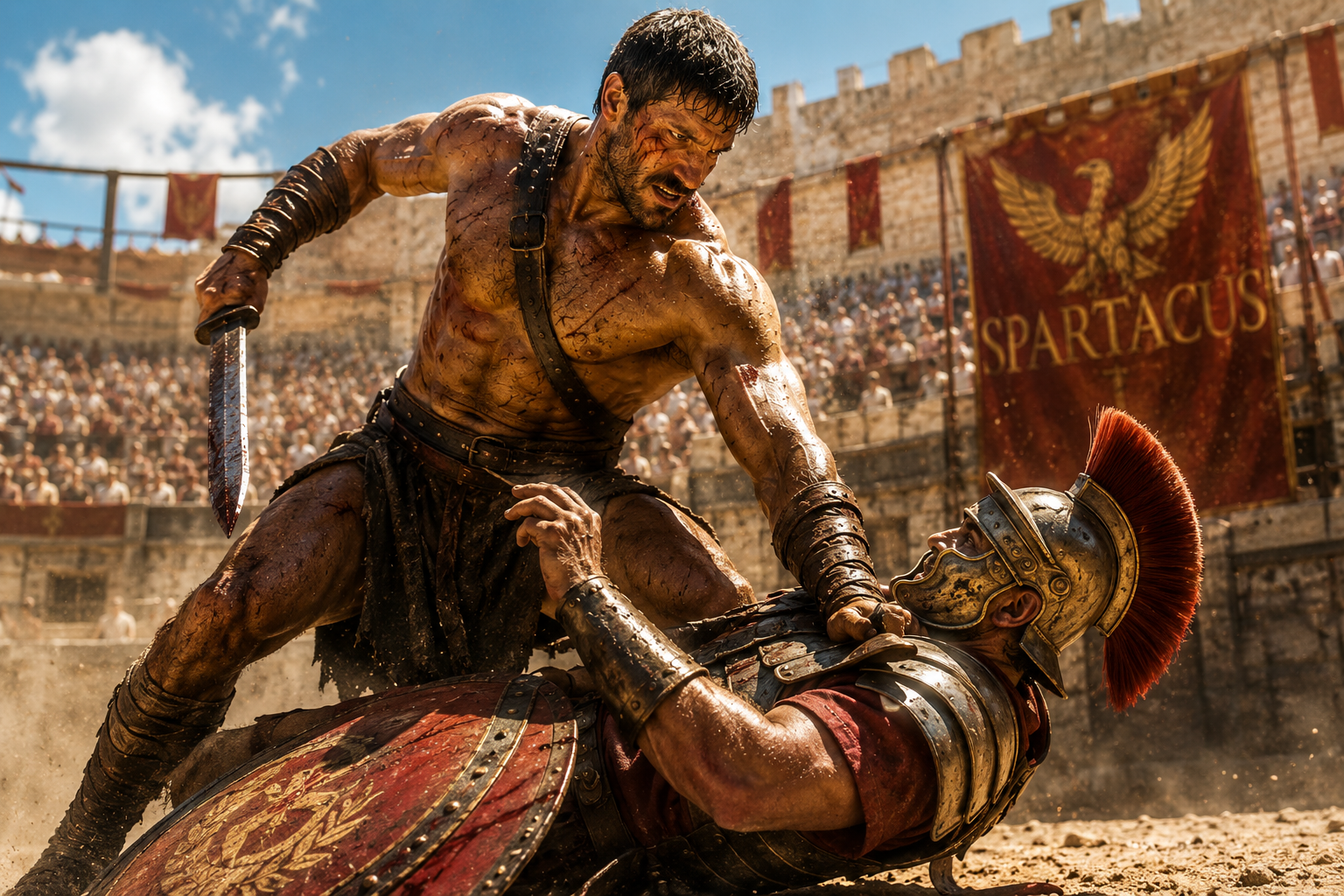Spartacus gains the upper hand over the Praetorian Guard