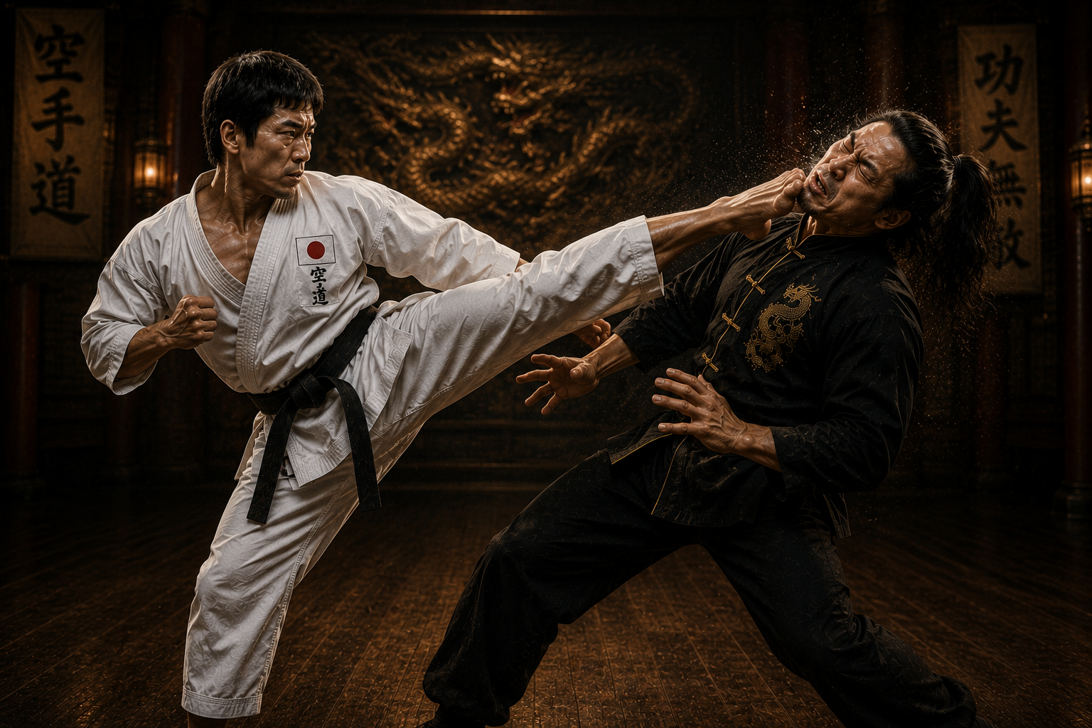 Karate Champion lands a spectacular head kick
