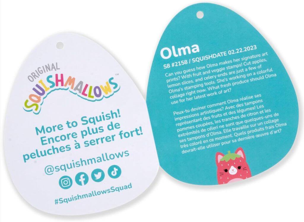 Olma the Strawberry Cat Squishmallow Tag