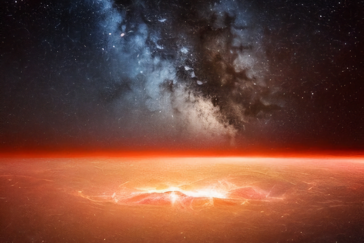 showing a deep universe that is split between what's on top, and what's below the surface