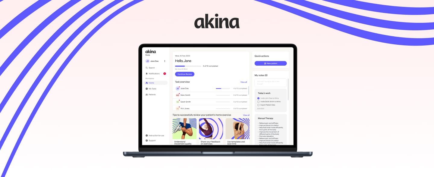 Header für Akina x MVST, die Screens der Akina-Plattform veranschaulichen