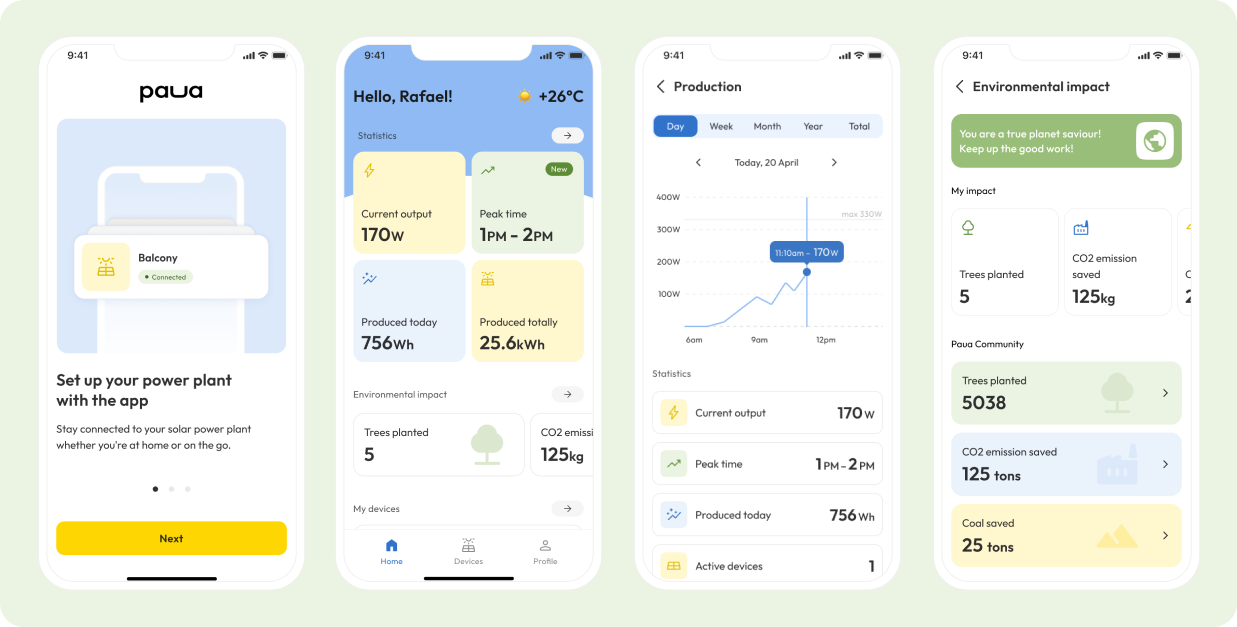 Mobile Screens der Lösung: Paua Tracking App
