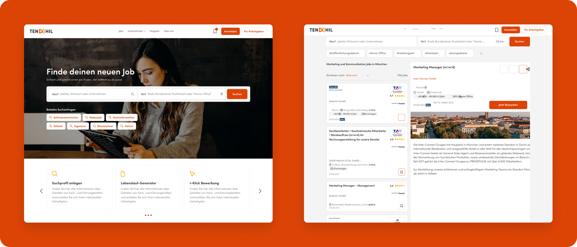2 screens of the web job portal
