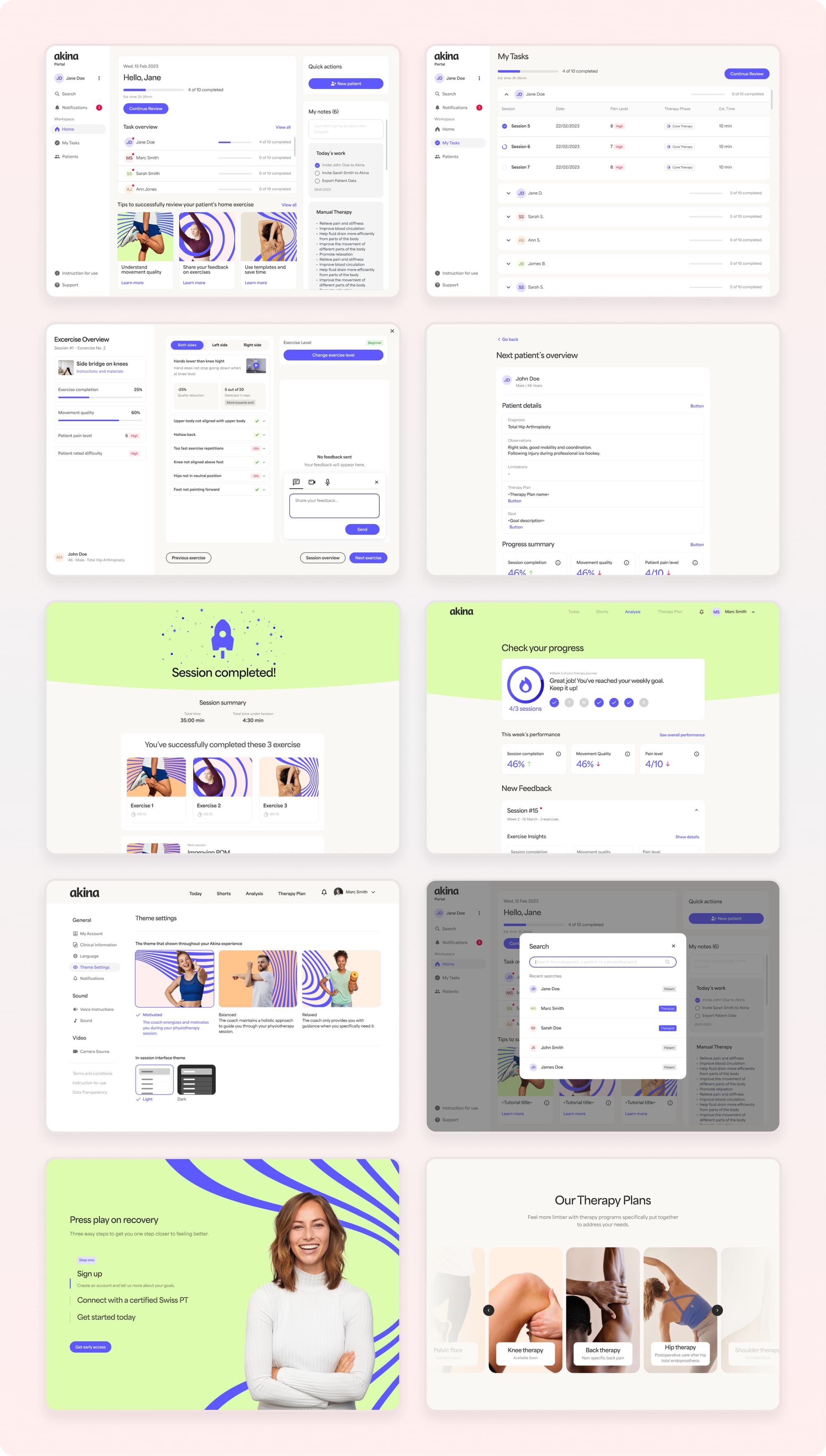 Bildschirme von Akinas App Anwendung