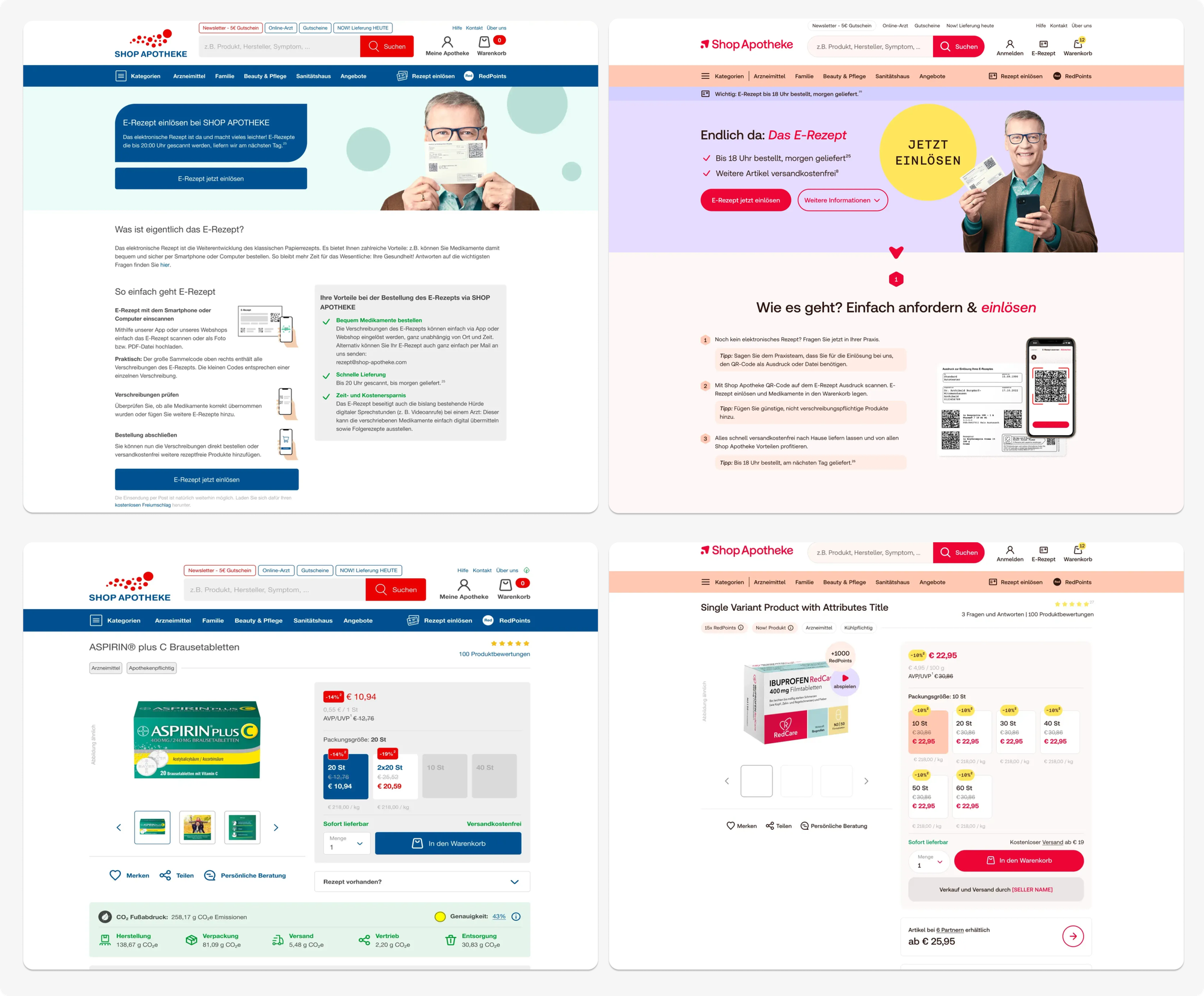 Bildschirmaufnahmen vom Rebranding mit der Veränderung vom alten (links) zum neuen Look & Feel (rechts).